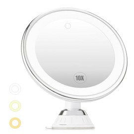 Espejo con Aumento X10, Luz, Ventosa, Rotación 360°, 3 Colores Iluminación