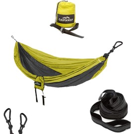 Castaway Travel Hammocks Double Lime/Charcoal Camping Hammock with 2 Tree Straps, Triple Stitched Durable Nylon Material, Compact Design for Backpacking, Travel, Beach, Backyard, Patio, Hiking & More