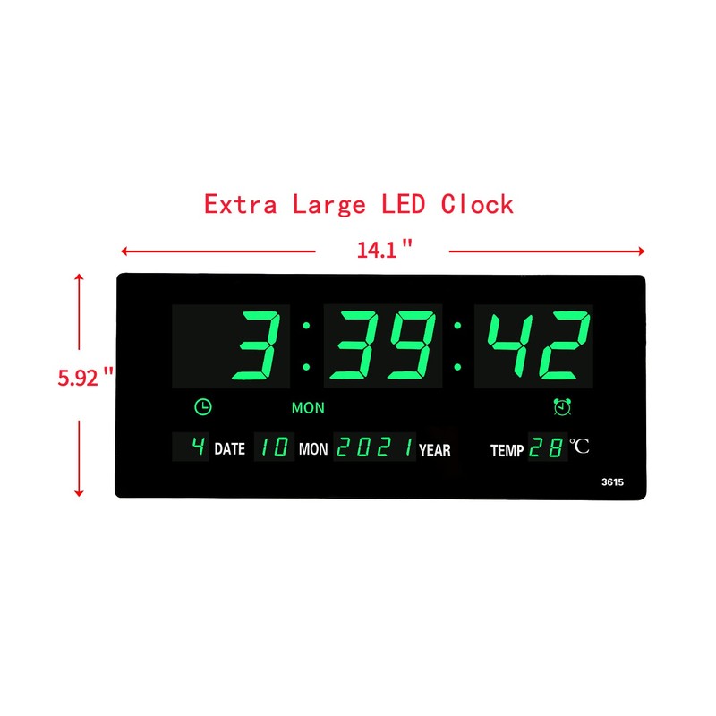 14.1 Inch Oversized LED Digital Wall Clock with Indoor Temperature,