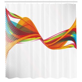 Ambesonne - Cortina de ducha abstracta, diseño de ondas curvadas de arco iris, imagen similar al humo con estilo píxel, impresión detallada de obra de arte, juego de decoración de baño de tela con ganchos, 69 pulgadas de ancho x 75 pulgadas de largo, col