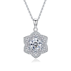 AGRULE Six Leaf Clover Necklace 14K White Gold Plated Sterling Silver Dainty White Sapphire Inlaid Lucky Flower Pendant Oval Cut CZ Choker Necklaces for Women