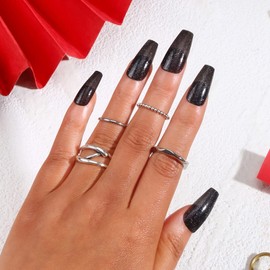 MLEN DIARY Press on Nails Coffin Medium Fake Nails Acrylic Full Cover Stick on Nails Valentines False Nails for Women and Girls (24 PCS)