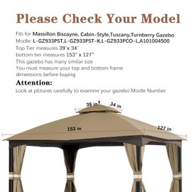 SCOCANOPY Replacement Top for 10x12 FT Gazebo Massillon Biscayne,Cabin-Style L-GZ933PST,Turnberry L-GZ933PCO-L,Tuscany L-GZ933PST-K (Khaki Ripstop)