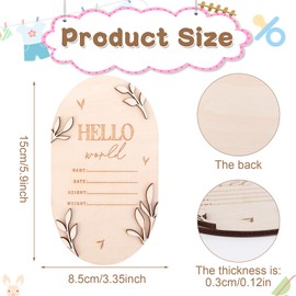 Baby Announcement Sign for Newborn, 5.9 Inch Hello World Wooden Newborn Sign Boys Girls Birth Announcement Board Welcome Name Plaques for New Baby Photo Prop Nursery Hospital