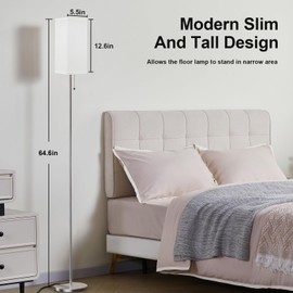 Floor Lamps for Living Room Bedroom - 3 Color Temperature Silver Floor Lamp Set of 2, Modern Standing Lamps with Pull Chain Switch White Shade, Tall Lamp for Corner Office(2 Pack)