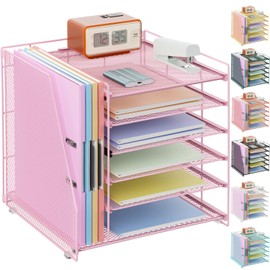 gianotter Desk Organizers and Accessories, 6-Tier Paper Organizer with Magazine rack, File Organizer for Desk, Desk Organizers for Women, Pink Office Decor (Pink)
