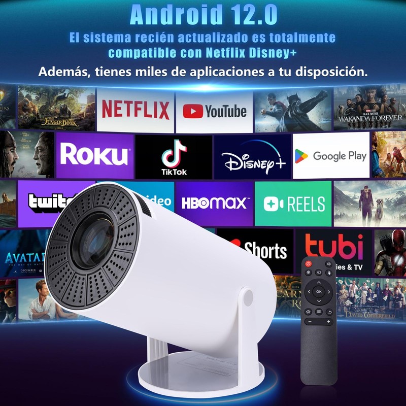 AOSO Mini Proyector Portátil,【Android12】 Soporte 1080P Full HD Proyectors 200ANSI,