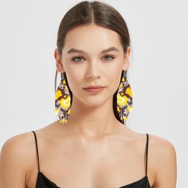 Kaseakia Handmade Boho Long Beaded Dangle Earrings for Women, Bohemian Big Large Seed Bead Beaded Tassel Earrings (Yellow)