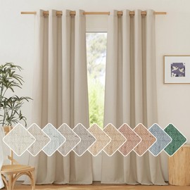 NICETOWN Thick Flax Linen Curtains for Living Room, Rustic Grommet Semi Sheer Privacy Assured Linen Blend Drapes with Light Filtering for Living Room/Bedroom, Angora, W55 x L96, 1 Pair