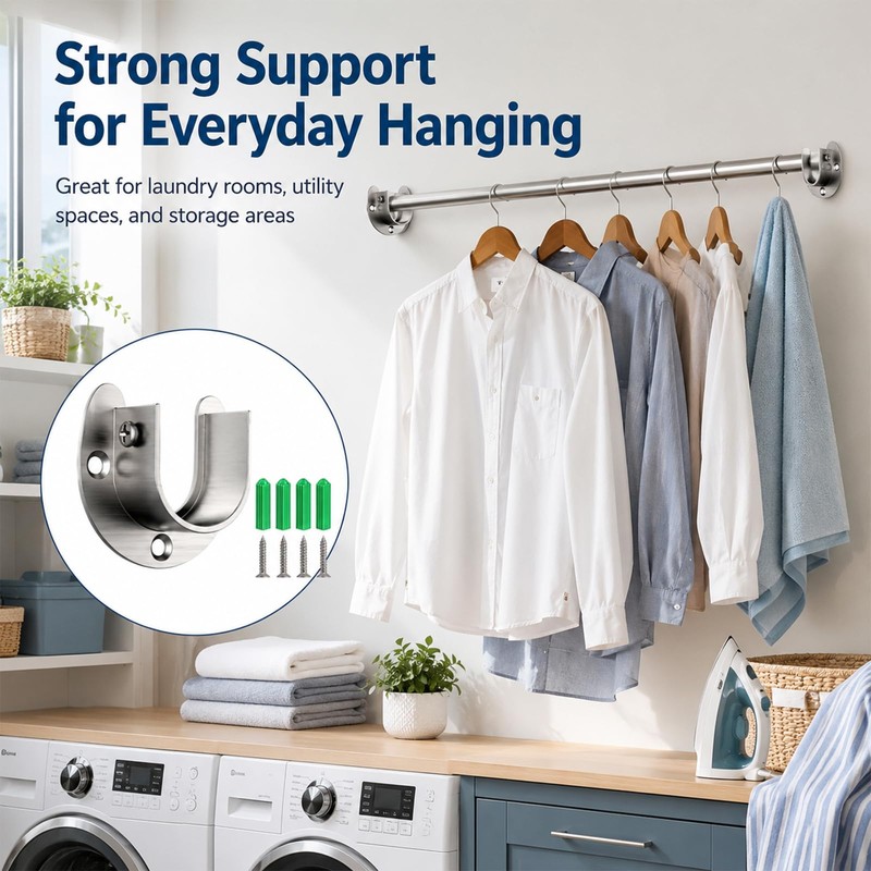 6 Packs Wardrobe Rail Bracket, U Shaped Closet Rod Bracket