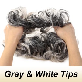 JJstar 2PCS Messy Bun Hair Piece Curly Fake Hair Buns Donut Tousled Updo High Heat Resistant Synthetic Fiber Hair Scrunchies Pieces for Women Girls Ponytail Extension