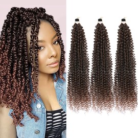 Passion Twist Hair Extensions Black to Brown Curly Crochet Hair 12 Inch Short Curly Braiding Hair 3 Packs Ombre Crochet Braids with Curls for Black Women(12",1B30)