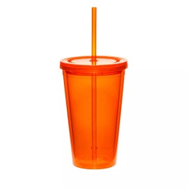 MIP 16oz Double Wall Acrylic Tumbler Pool Beach Cup Mug with Straw  - Orange