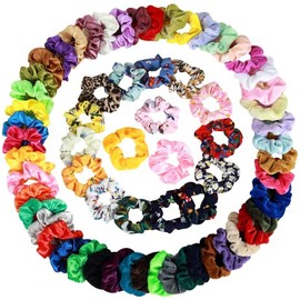 Bebeay Scrunchies Elastic, 64 Piezas Donas para Cabello de 60 Colores, Scrunchies para Cabello, 32 Scrunchies Terciopelo con 32 Scrunchies de Satén pa