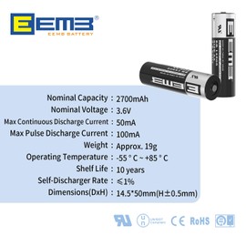 EEMB 20Pack ER14505 3.6V AA Lithium Batteries 2700mAh Li-SOCL₂ Non-Rechargeable Battery SB-AA11 LS14500 TL-5903 SL-360 14500 ER14500 for Door Gate Sensor Water Electricity Gas Meter PLC Battery
