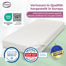 Allsana Allergy Sufferers Mattress Cover 120 x 200 x 20 cm | Allergy Bed Linen | Anti Mite Encasing | Mite Protection for House Dust Allergy Sufferers | Intermediate Cover for Mattress | Hohenstein Certified