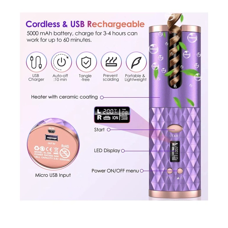 Conair Automatic Curling Iron, Cordless Auto Hair Curler, 6 Temp