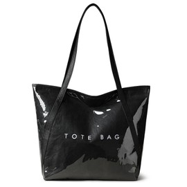 Dawnhoch large PVC Tote Bag for Women - Waterproof Shoulder bag, Travel, Beach, College, Work (black)