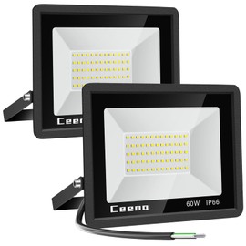 Ceena 2 Pack 60W Hardwired LED Flood Light Outdoor, 6000lm Super Bright Floodlight, IP66 Waterproof 6000K Daylight White Exterior Lights for Garage, Yard, Patio, Front Door