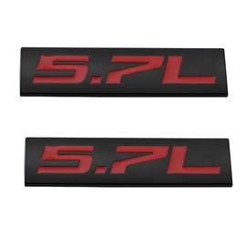 2Pc 5.7L Emblem Badge Letter 3D Metal Nameplate Sticker for Hood Door Trunk (Black Red)