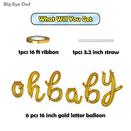 Cursive OH Baby Gold Letter Foil Mylar Balloons Banner Birthdays Party Decorations Supplies Small 16 Inch Baby Shower