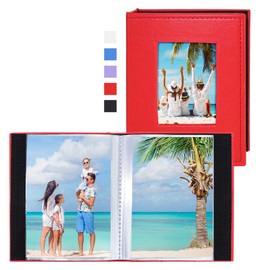 Vienrose Small Photo Album 4x6 Photos, 2 Pack Leather Cover Mini Photo Book, 26-Page Holds 52 Pictures, Artwork or Postcards Storag, Red
