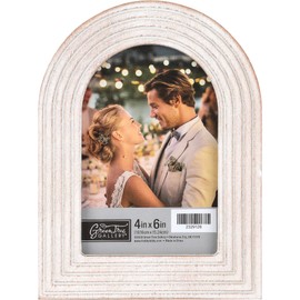 Green Tree Gallery 4 x 6 Arched Picture Frame for Tabletop, Mantle, Grooved White Wood Picture Frames, Window Shaped Frame, Removable Back, Wall Mount Rustic Wood Picture Frames, Home & Office Decor