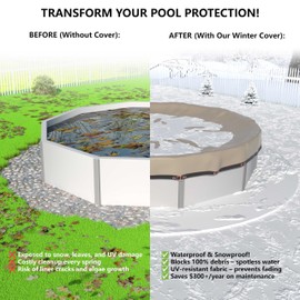 [Upgraded] 18ft/21ft/24ft/28ft Round Winter Pool Covers for Above Ground Pool Cover 21FT Cover 4FT Overlap - 500D Windproof with Steel Cable & Heavy Duty Winch - Swimming Pool Winter Cover Beige