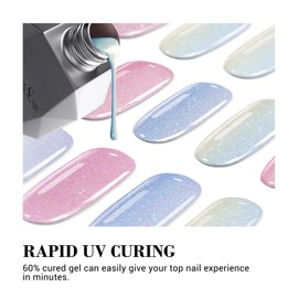 MelodySusie 30PCS Semi Cured Gel Nail Strips (Gradient Mermaid), Works with Nail Lamp, Salon Quality, Long Lasting, Easy to Apply and Remove, Includes 2 Prep Pads, Nail File and Wooden Stick