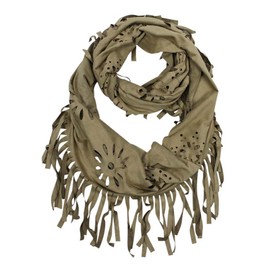 Beige Faux Suede Bohemian Fringe Infinity Scarf