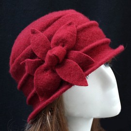 LAEMILIA Women Winter Soft Fleece Cloche Bucket Hats UV Sun Protection Hat with Piping & Bow Detail (Red)