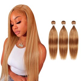 Aikebi Brazilian Human Hair Bundles 24 26 28 Inch Honey Blonde P27/30 Straight Bundles Human Hair 100% Unprocessed 10A Hair Weave for Black Women Soft Sewn In with Double Weft
