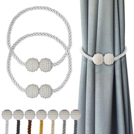 Hion Magnetic Curtain Tiebacks White 2pcs, Curtain Tiebacks Buckles Holdbacks Holders Hooks Clip for Home Bedroom Office Decorative Curtain