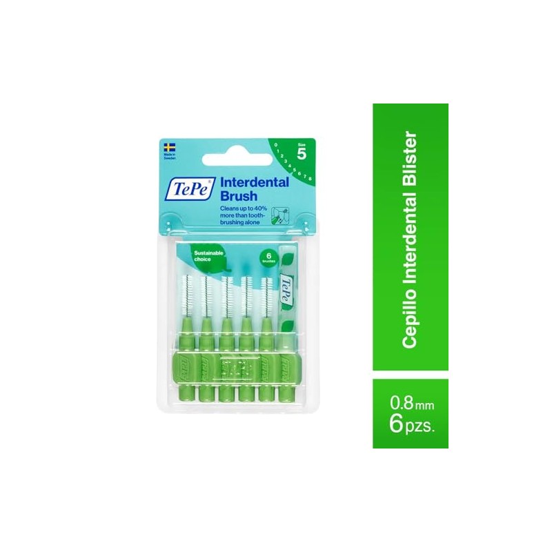 TePe Cepillo interdental 0,8 mm, Verde, blíster paquete de 6