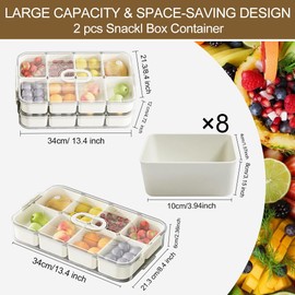 2 Pcs Snack Box Container, Portable Divided Snacks Tray with Lid, Divided Serving Tray Snack Platters Organizer, 8 Compartment Clear Food Organizer for Fruits Charcuterie Travel Picnic Party(Brown)