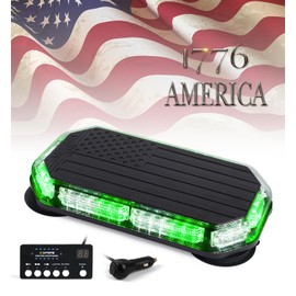 Xprite 42 LED Roof Top Strobe Beacon Light Bar w/Controller, US Flag Pattern Emergency Warning Flashing Plow Light for Snowplow Law Enforcement POV Vehicles Tow Trucks Postal Cars (Green/White)