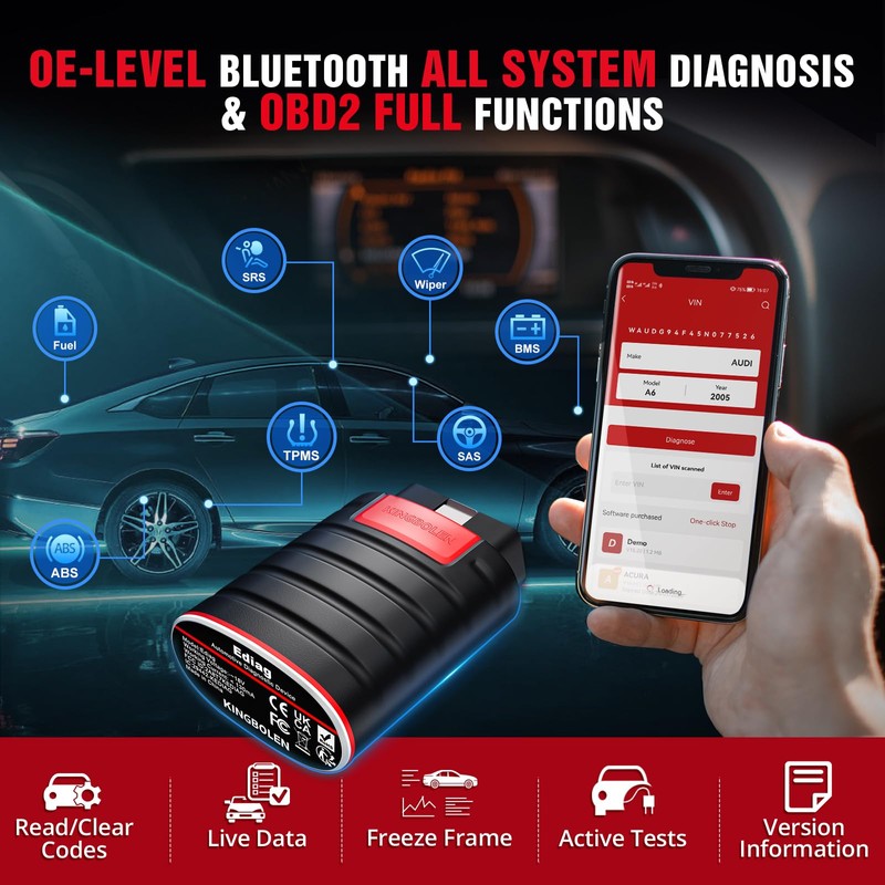 KINGBOLEN Ediag OBD2 Scanner Bluetooth, Bidirectional Scanner All System Diagnostic