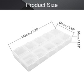 MroMax PS Component Storage Box 133x60x20mm Plastic Organizer Container 10 Fixed Grids Tool Boxes for Electronic Component Small Accessories Transparent Color 2Pcs