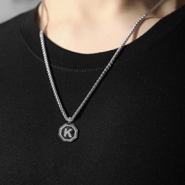 Zocomi Initial P Letter Necklace for Men Stainless Steel Vintage Gothic Viking Retro Octagon Pendant Chain, Jewelry Gifts Silver