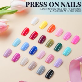 TsMADDTs Medium Square Press on Nails, 720PCS Fake Nails with Glue, Files, Sticker, Tweezer for Women Home Art DIY