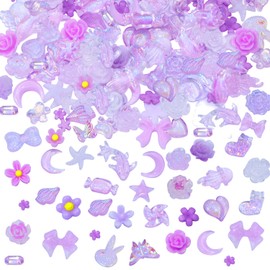 Resin Nail Charm Penta Angel 120Pcs 3D Mixed Mini Butterfly Rose Flower Heart Moon Bow Shaped Nail Art Beads Rhinestones Studs for Nail DIY Decoration Craft Making (Purple)