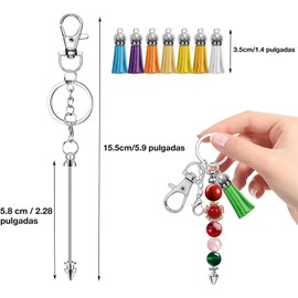 15 Piezas para Hacer Llaveros de Cuentas,Borlas Llaveros de Cuentas, Un kit de Llaveros de Cuenta de Metal,llavero y Una Cadena Con Cierre de Mosquetón