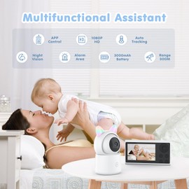 Cobuy Security Baby Camera with 1080P Ultra HD 4.3" Color Display, Baby Monitor Night Vision, Lullabies, Motion Detection, Temp & Humidity Sensor, Two Way Talk, App Control