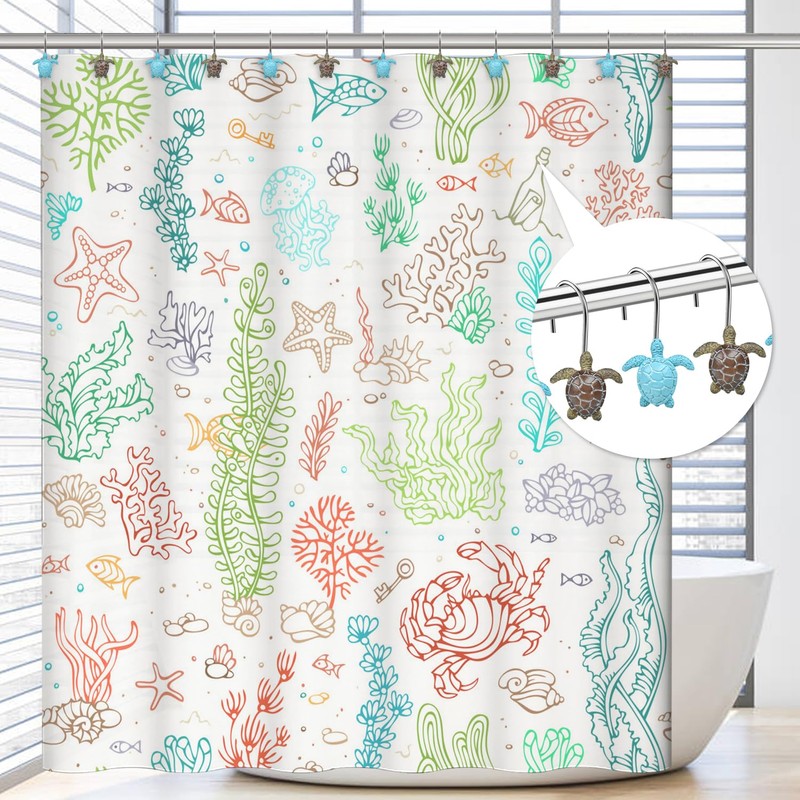 Quimoy Turtle Shower Curtain Hooks, 12PCS Shower Curtain Rings
