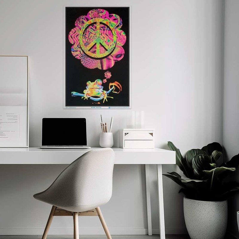 Mushroom Peace Frog - Flocked Blacklight Poster - 23" x