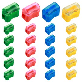 Andibro 24Pcs Pencil Sharpener With Container, 4Colours Manual Pencil Sharpeners with Cover, Handheld Mini Pencil Sharpeners Small Plastic Pencil Sharpeners for Kids Students School Home Office Supply