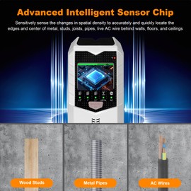 KUUAUX Stud Finder Wall Scanner, 5 in 1 Stud Detector with Smart Microprocessor Chip and HD LCD Display, Beam Finders for Center and Edge of Wood, AC Wire, Joist, Metal and Pipe, Tool Gift, Silver