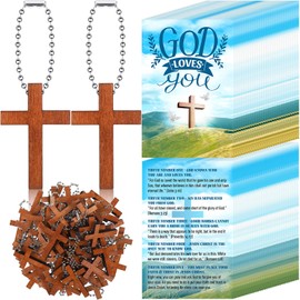 Blulu 30 Sets Gospel Tract Cards with Mini Wooden Cross Keychains Bulk Jesus Bible Salvation Pocket Postcards Religious Small Charms Christian Bookmarks Easter Church Supplies(God Loves You)