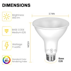 PAR30 LED Bulbs UL Listed, Dimmable Light Bulb, 11 Watt(75W Equivalent) Spotlight, E26 Base, 3000K Warm White Flood Light Bulbs for Living Room Kitchen Hotels Showroom, Indoor/Outdoor (6 Pack)
