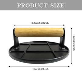 LEAYATST 6" Smash Burger Press for Griddle, Round Hamburger Smasher Tool Aluminum Alloy Bacon Meat Grill Press for Smash Burgers with Wooden Handle